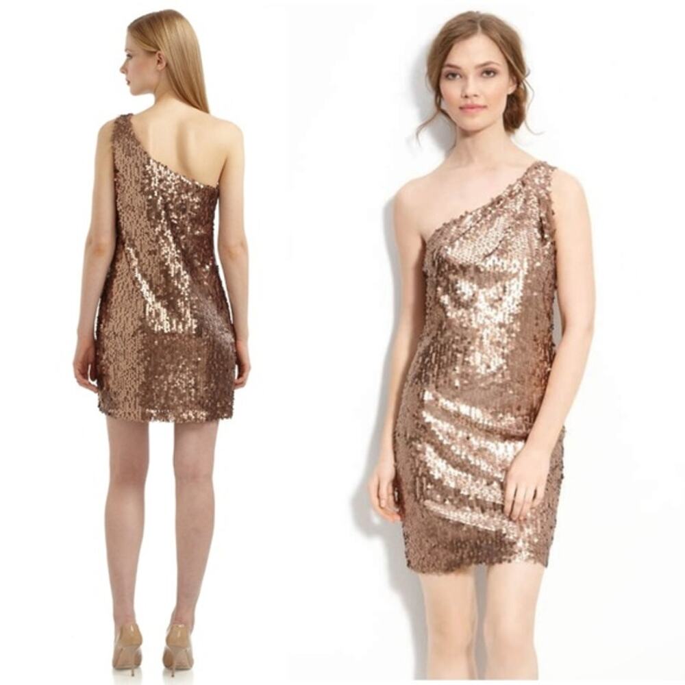 Alexis Admor Gold Brown Sequin Cocktail Dress New with tags Size Medium